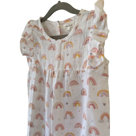 Nola Tawk Muslin Romper Chase Rainbows 2T Organic Cotton White Multicolor NWT - Picture 9 of 16